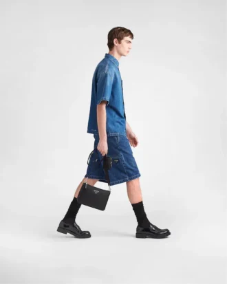 Axelväska i Re-Nylon och Saffiano-läder