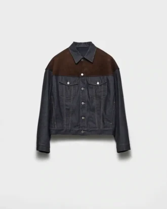 Blousonjacka i denim och mocka
