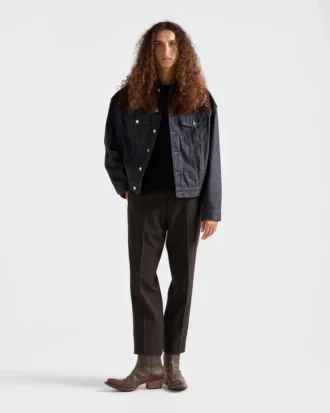 Blousonjacka i denim och mocka