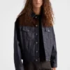 Blousonjacka i denim och mocka