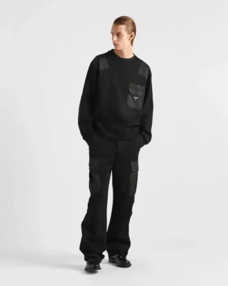 Bomullsfleecebyxor med detaljer i Re-Nylon