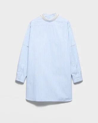 Broderad randig poplin-top