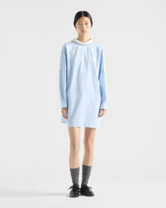 Broderad randig poplin-top