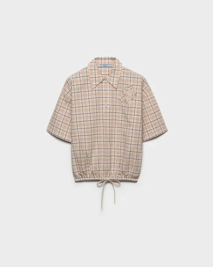 Broderad rutig poplin-top Broderad rutig poplin-top
