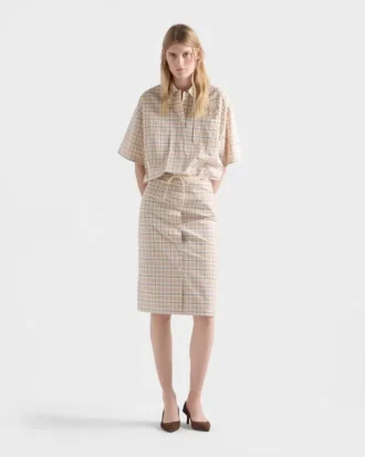 Broderad rutig poplin-top