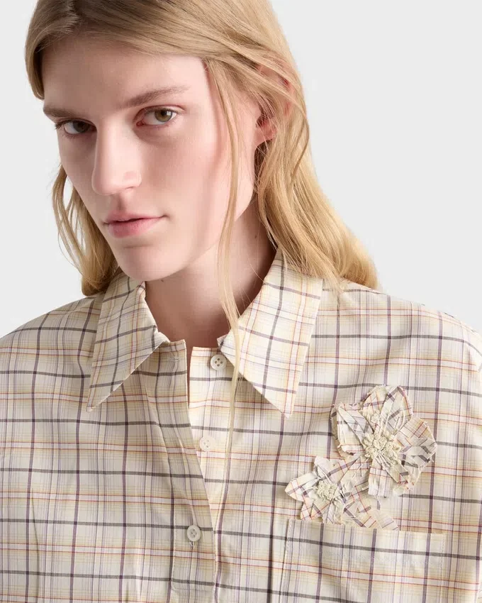 Broderad rutig poplin-top Broderad rutig poplin-top