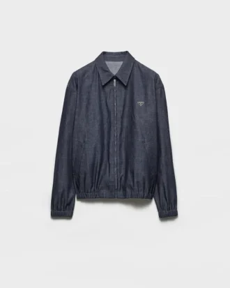 Chambray-jeansblousonjacka med dragkedja