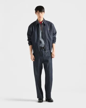 Chambray-jeansblousonjacka med dragkedja
