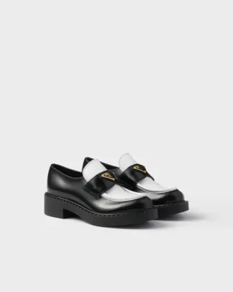 Chocolate tvåfärgade loafers i borstat läder