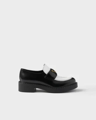 Chocolate tvåfärgade loafers i borstat läder