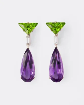 Couleur Vivante hängeörhängen – vitguld med peridot, ametist och diamanter