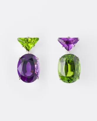 Couleur Vivante hängeörhängen – vitguld med peridot och ametist