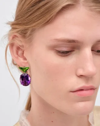 Couleur Vivante hängeörhängen – vitguld med peridot och ametist