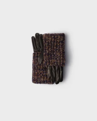 Handskar i nappaläder och melerad stickning Handskar i nappaläder och melerad stickning