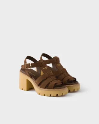 Högklackade sandaler med plattform i mocka