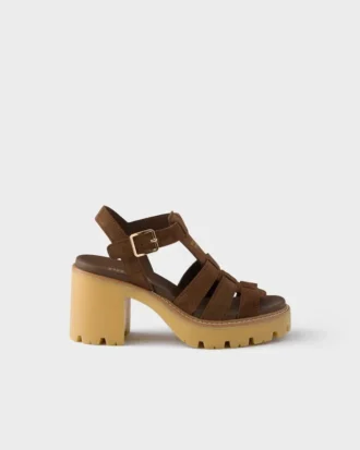 Högklackade sandaler med plattform i mocka