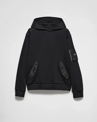 Huvtröja i bomullsfleece och Re-Nylon