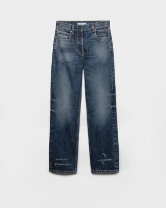 Jeans i tvättad denim med raka ben