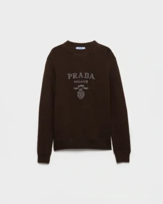 Kashmir- och ulltröja med rund hals och Prada-logotyp