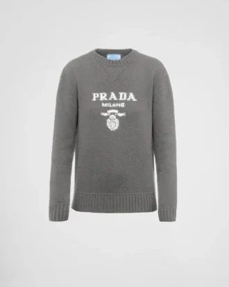 Kashmir- och ulltröja med rund hals och Prada-logotyp