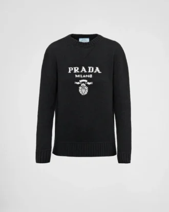 Kashmir- och ulltröja med rund hals och Prada-logotyp