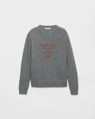 Kashmir- och ulltröja med rund hals och Prada-logotyp