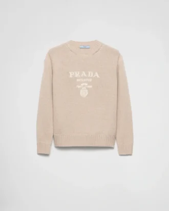 Kashmir- och ulltröja med rund hals och Prada-logotyp