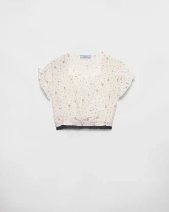 Kortärmad crop top i ponga med blommönster