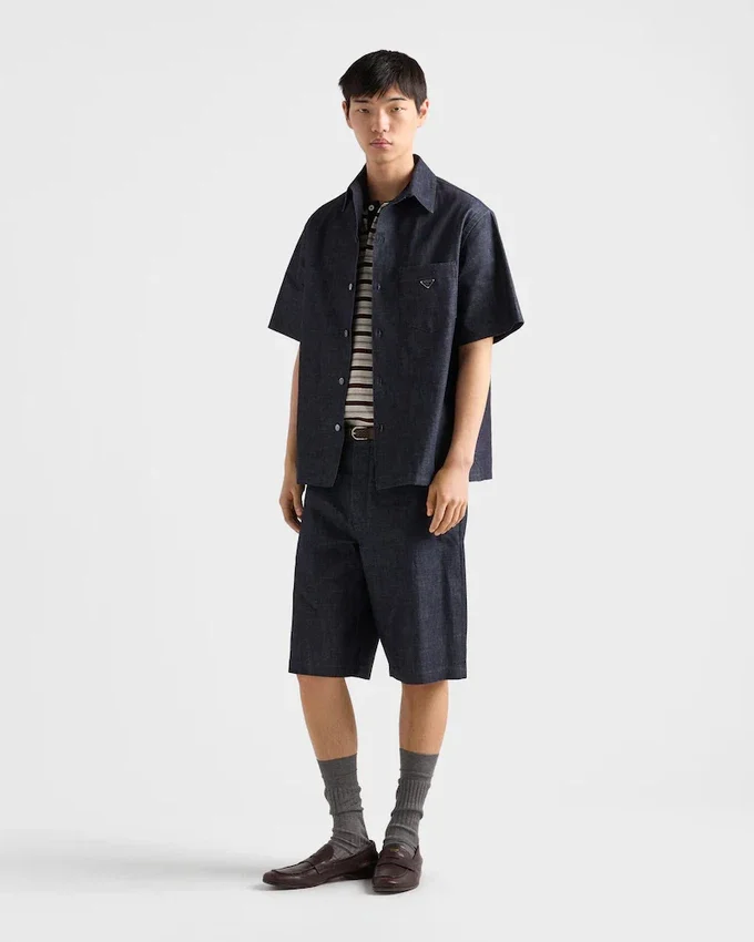 Kortärmad skjorta i chambray-denim Kortärmad skjorta i chambray-denim