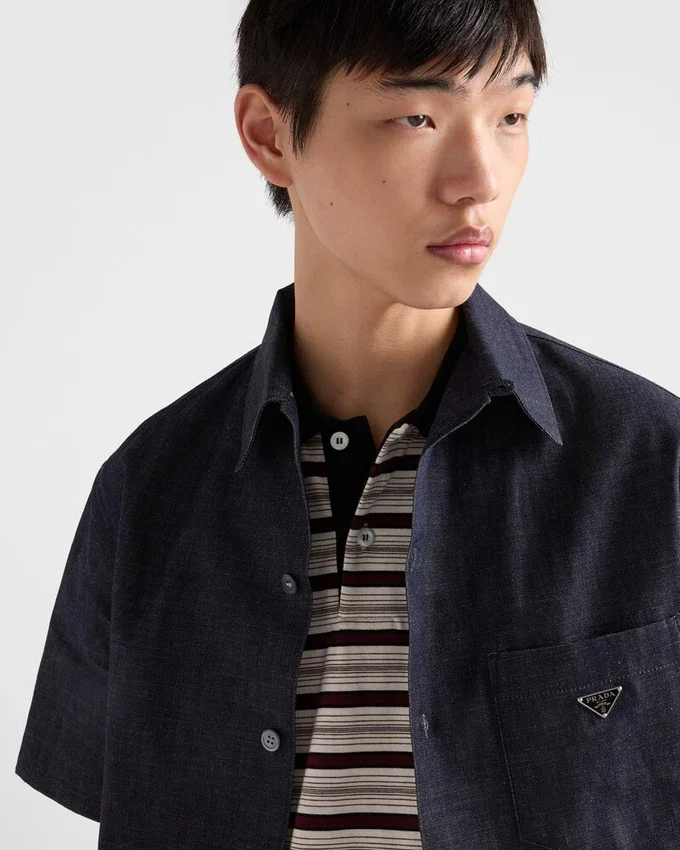 Kortärmad skjorta i chambray-denim Kortärmad skjorta i chambray-denim