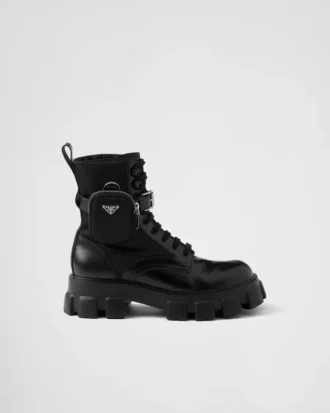 Monolith-stövlar i borstat läder och Re-Nylon med ficka