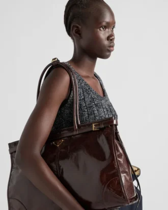Prada Bonnie extra stor läderhandväska