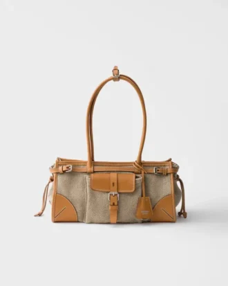 Prada Bonnie Medium handväska i linne och läder Prada Bonnie Medium handväska i linne och läder