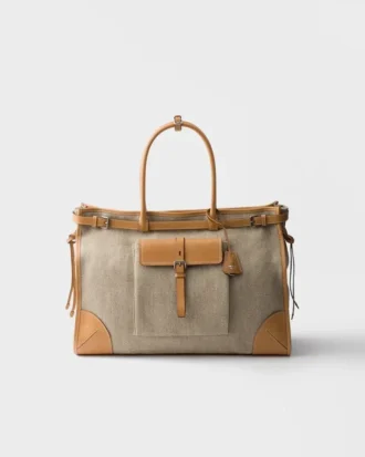 Prada Bonnie totebag i linne och läder
