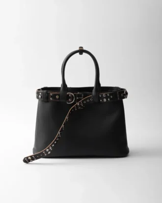Prada Buckle stor läderväska med nitar