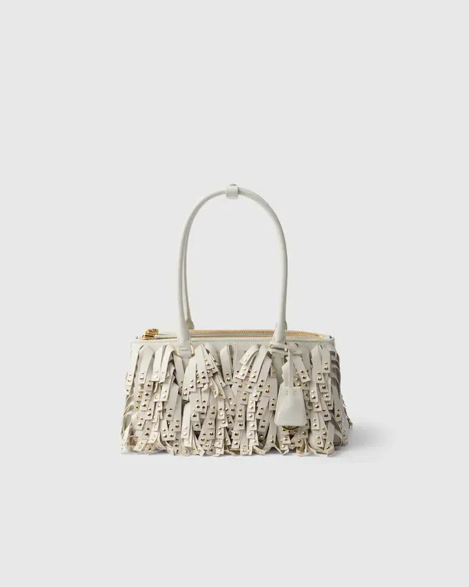 Prada Galleria Medium Nappa-läderväska med fransar och nitar Prada Galleria Medium Nappa-läderväska med fransar och nitar