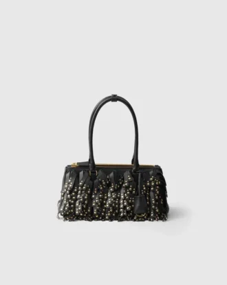 Prada Galleria Medium Nappa-läderväska med fransar och nitar