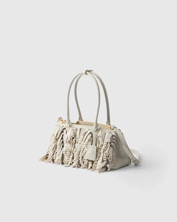 Prada Galleria Medium Nappa-läderväska med fransar och nitar Prada Galleria Medium Nappa-läderväska med fransar och nitar