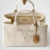 Prada Jardiniare Stor handväska i linneblandning Prada Jardiniare Stor handväska i linneblandning