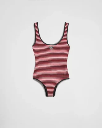 Randig baddräkt i interlockjersey