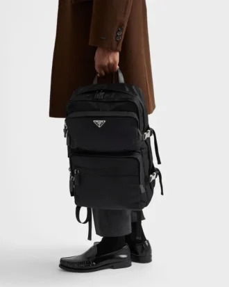 Ryggsäck i Re-Nylon och Saffiano-läder