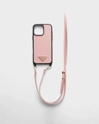 Saffiano-läderfodral för iPhone 16 Pro Max med axelrem