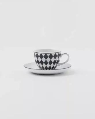 Set med fyra espressokoppar i porslin – rutmönster Set med fyra espressokoppar i porslin – rutmönster