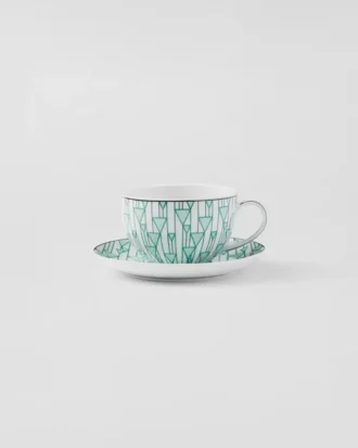 Set med två cappuccinokoppar i porslin – Vienna Green