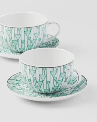 Set med två cappuccinokoppar i porslin – Vienna Green