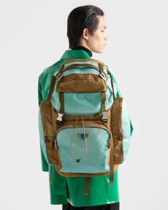 Stor ryggsäck i Re-Nylon och Saffiano-läder