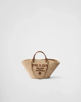 Stor shoppingväska i raffia och läder