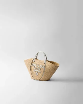 Stor shoppingväska i raffia och läder