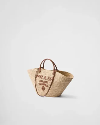 Stor shoppingväska i raffia och läder