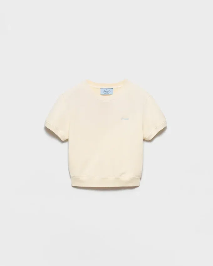 T-shirt i bomullsfleece med rund hals T-shirt i bomullsfleece med rund hals